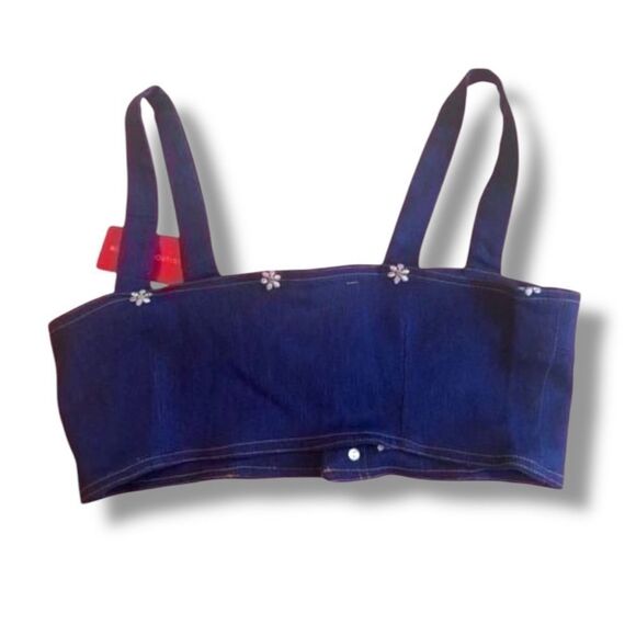 Beginning Boutique Crop Top Denim Sz 12 Daisy Buttons Spaghetti Straps NWT - Picture 2 of 7